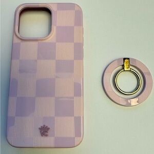 Velvet Caviar Lilac Checkered Phone Case w/ Ring Holder. Fits iPhone 15 Pro Max
